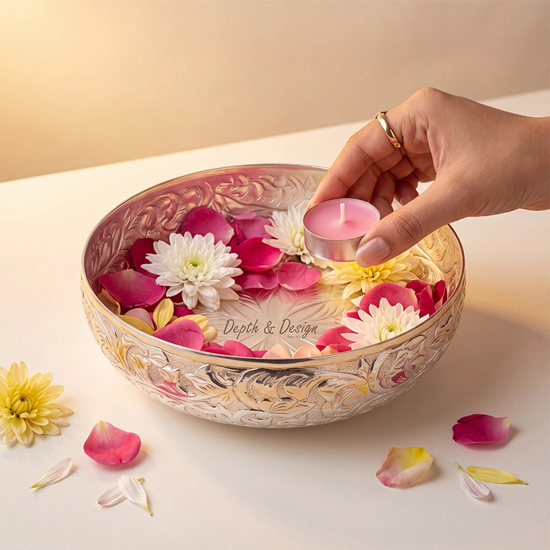 Silver Metal Urli Bowl 10 inch